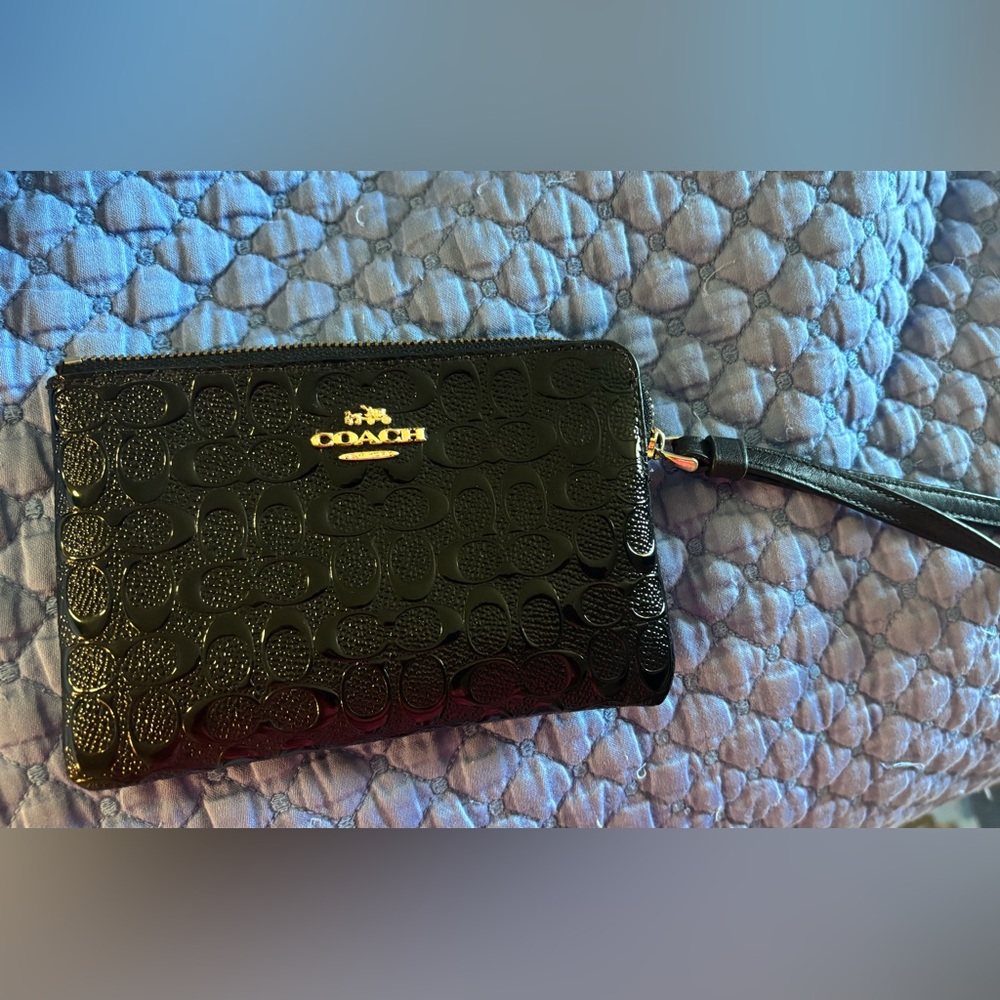 Coach Black Embossed  Wristlet